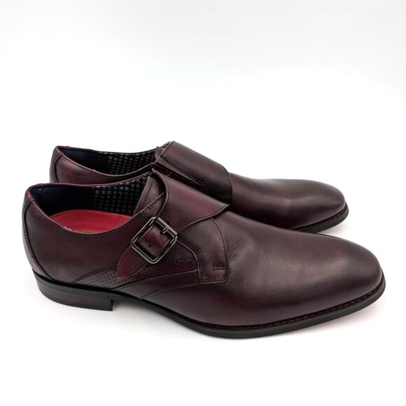 $120 Stacy Adams Karcher Plain Toe Monk Strap Shoes Burgundy Size US10.5M EU43 - Picture 3 of 14